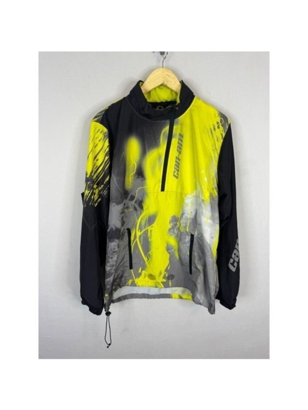 Can-Am BRP Mens Neon Yellow Black Splatter Quarter Zip Windbreaker Jacket Size M